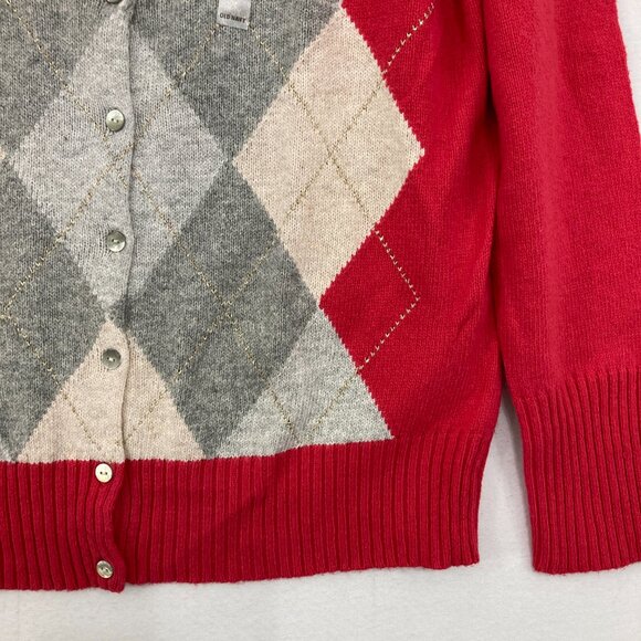 NWT Vintage Old Navy Large Red Gray Argyle Soft Knit Long Sleeve Cardigan Preppy - Picture 4 of 9